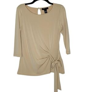 Joan Vass brown long sleeve blouse with side tie. Size S